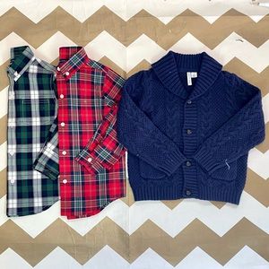 Janie and Jack Plaid Button-Down Shirts with Navy Cardigan